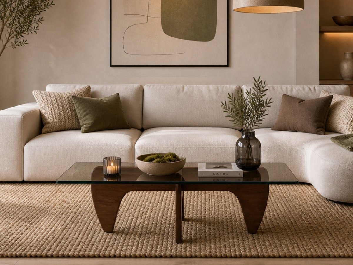 Salontafel Walnoot Hout – Rechthoek Glas – Coffee Table - Tafel