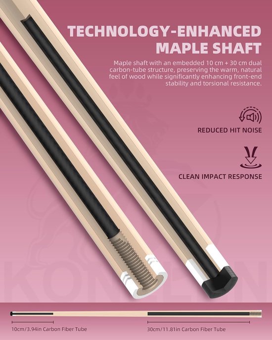 Biljartkeu Set - Pool Keu - Biljart Spelen - Koolstofvezel Constructie - 147 cm - Roze — afbeelding 4