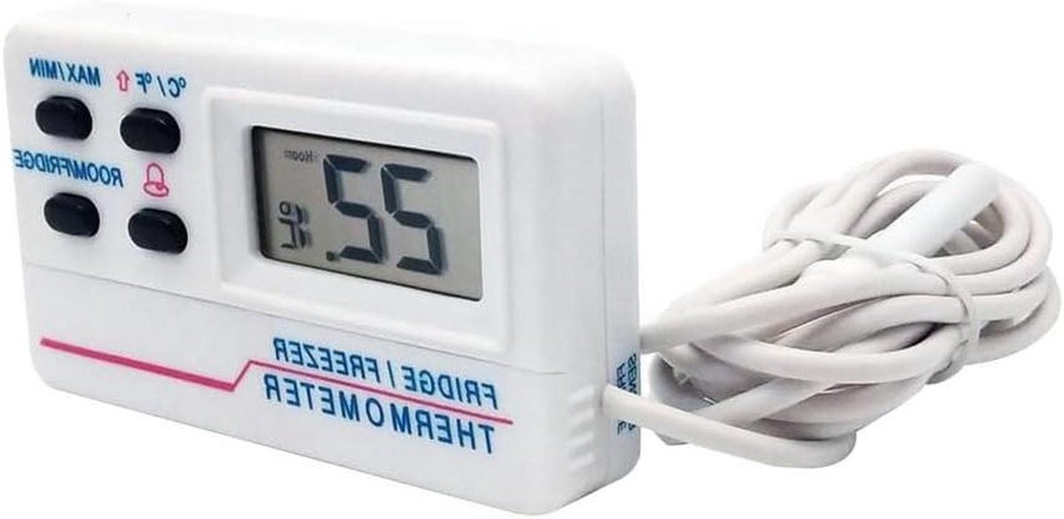 Digitale Koelkast Thermometer - Vriezer Meter - Temperatuur Bewaken - Dubbele Sensor Alarm - 8 x 6 x 4 cm