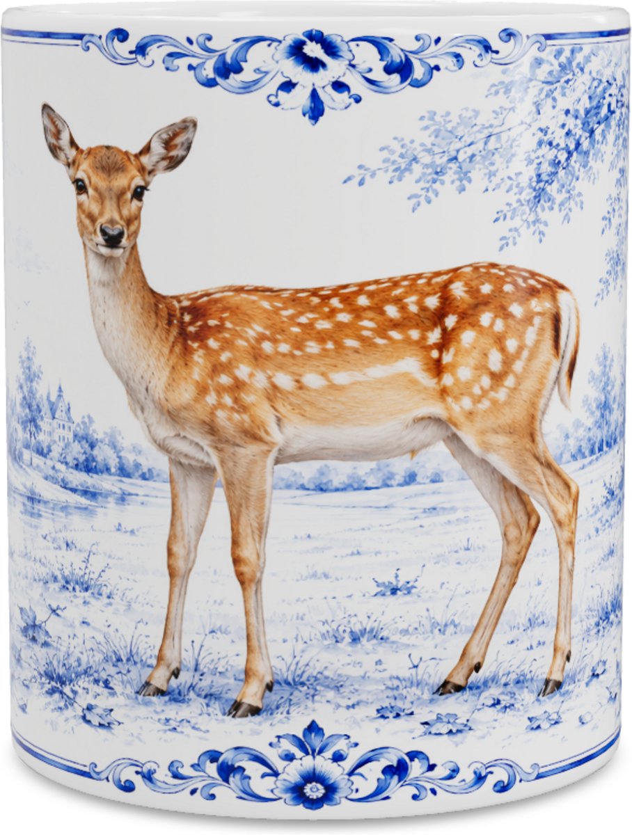 Mok Damhert (Dama dama) - Delfts Blauw Design - Cadeau voor Natuurliefhebber