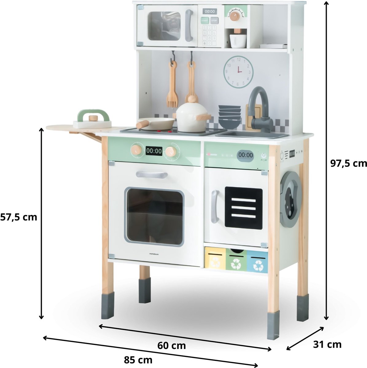 Mamabrum Houten Speelkeuken met Wasmachine, Vaatwasser en Schoolbord – Interactieve Kinderkeuken met Licht & Geluid – Verstelbare Hoogte – Inclusief Accessoires — afbeelding 15