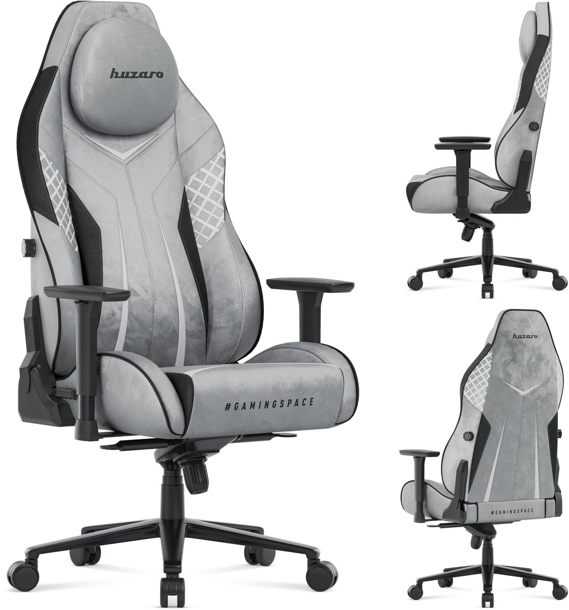 Huzaro Force 8.3 - gamingstoel - ergonomisch - suède - geïntegreerde hoofdsteun MET MAGNEET - UltraGravity-mechanisme - zwart