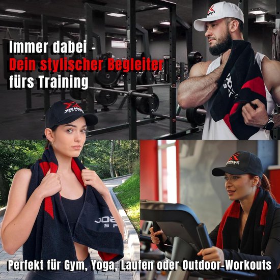 Fitness Towel 120 x 50 cm Made of 100% Cotton - Absorbent - Quick-Drying and Stylish - Ideal for Gym, Sports, Training, Sauna and Outdoor - Black / Red — afbeelding 4