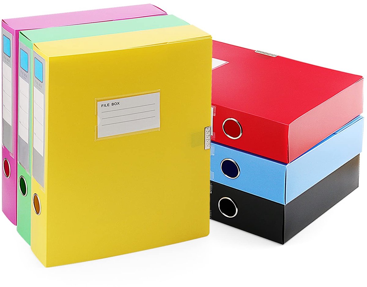 aladdien - Kleurendoosbestand - Geassorteerde mappen - 6-pack - A4 ringbanden - Documenten opbergen - Geschikt voor kantoor - Stof en plastic