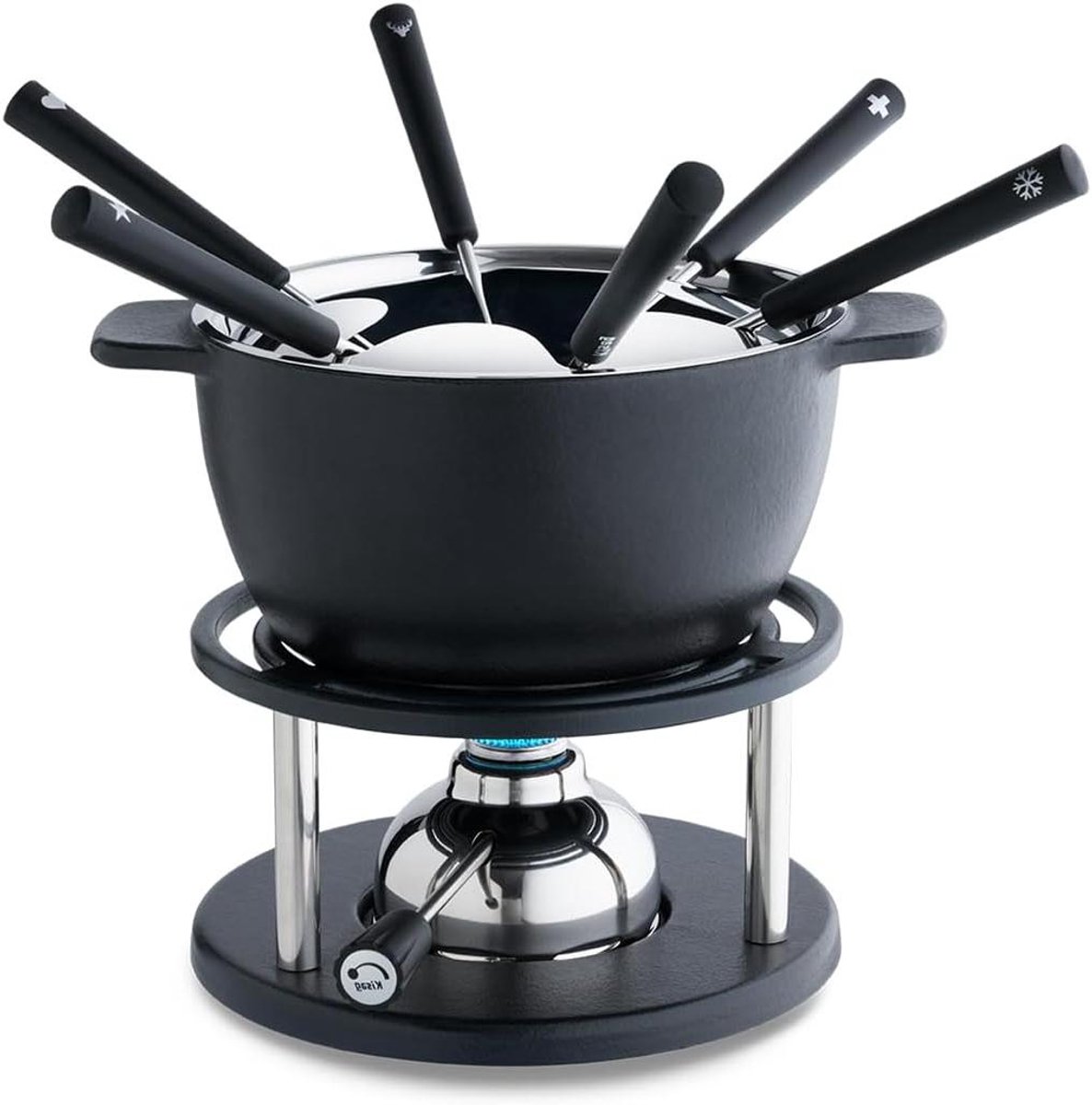 Fondueset Gietijzer Kaas Vlees Fondue Gezellig Tafelen Inclusief Gasbrander 6 Personen Zwart