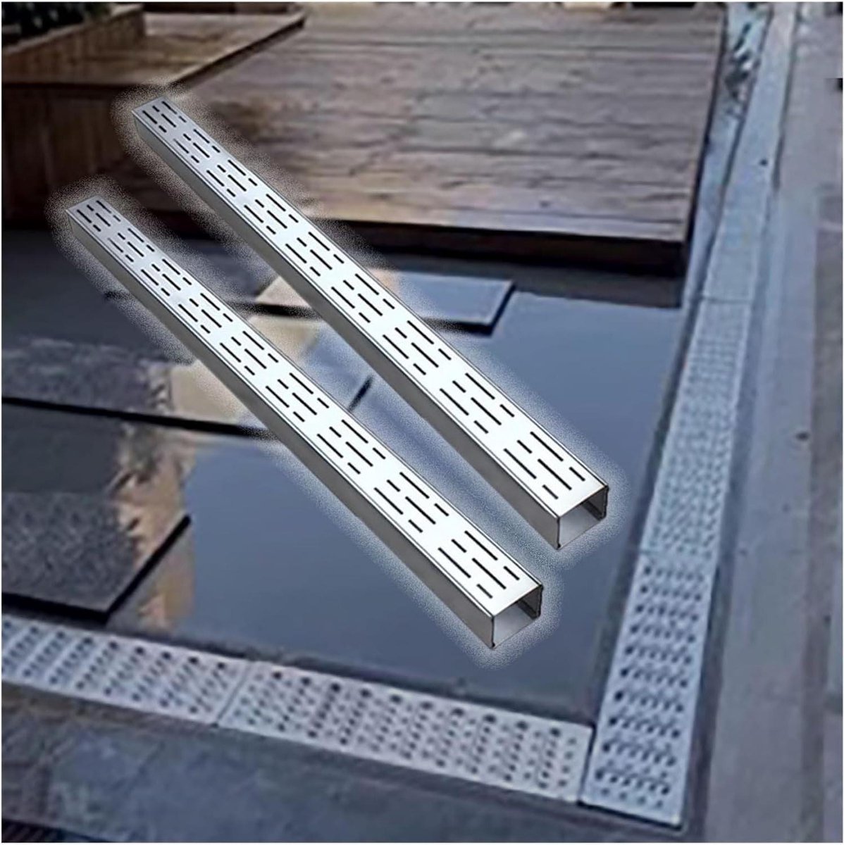 Vloergoten Set - Afwateringssysteem Buiten - Efficiënte Drainage - Roestvrij Staal 304 - 2 Stuks - Zilverkleurig
