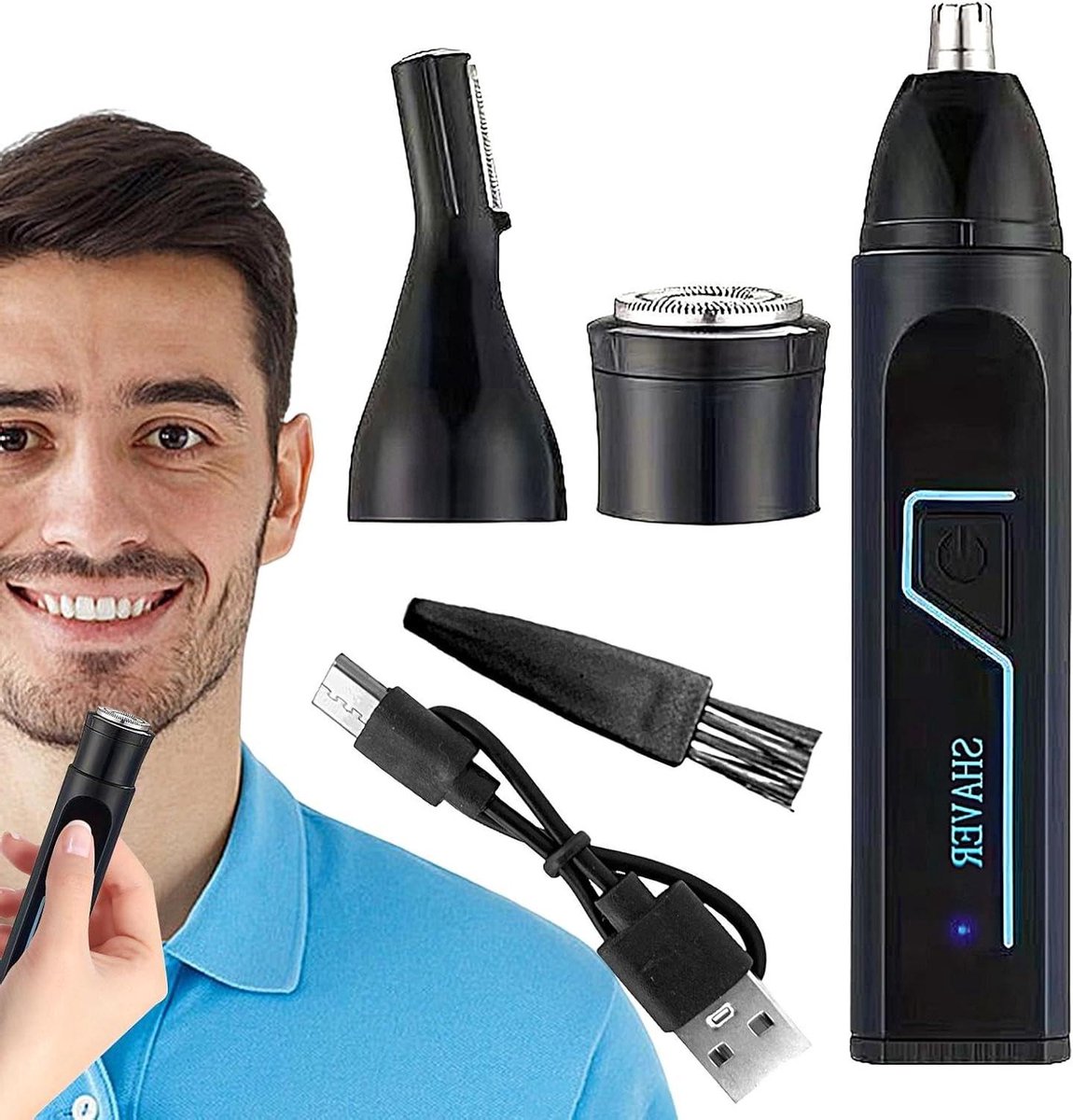 Oor en neus trimmer - Gezichtshaar groomer - Precisie verzorging - Verwisselbare koppen - Compact ontwerp - Zwart