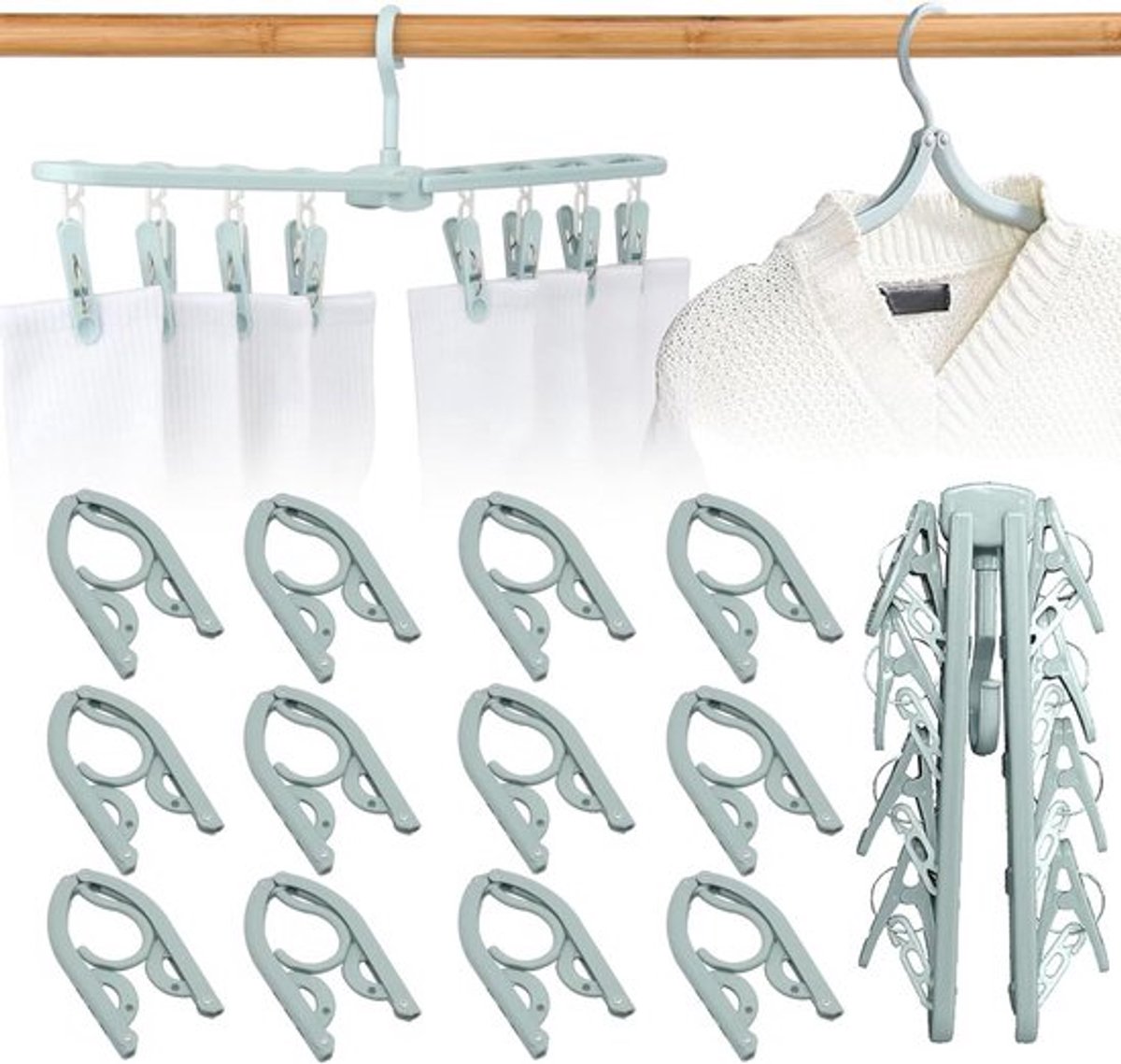 Draagbare Kleerhangers Set voor Thuis - Opvouwbaar - Kunststof - 12 Stuks - Blauw