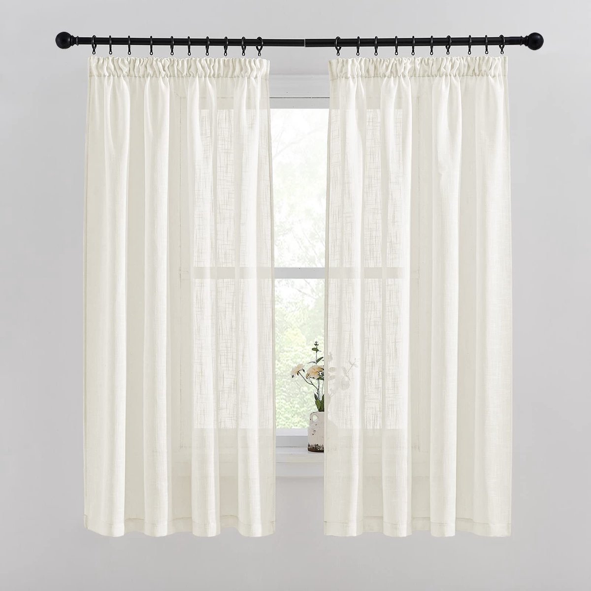 PONY DANCE Korte Gordijnen Licht Beige - Semi-Transparant Landelijke Stijl - Set van 2 (160 x 140 cm)