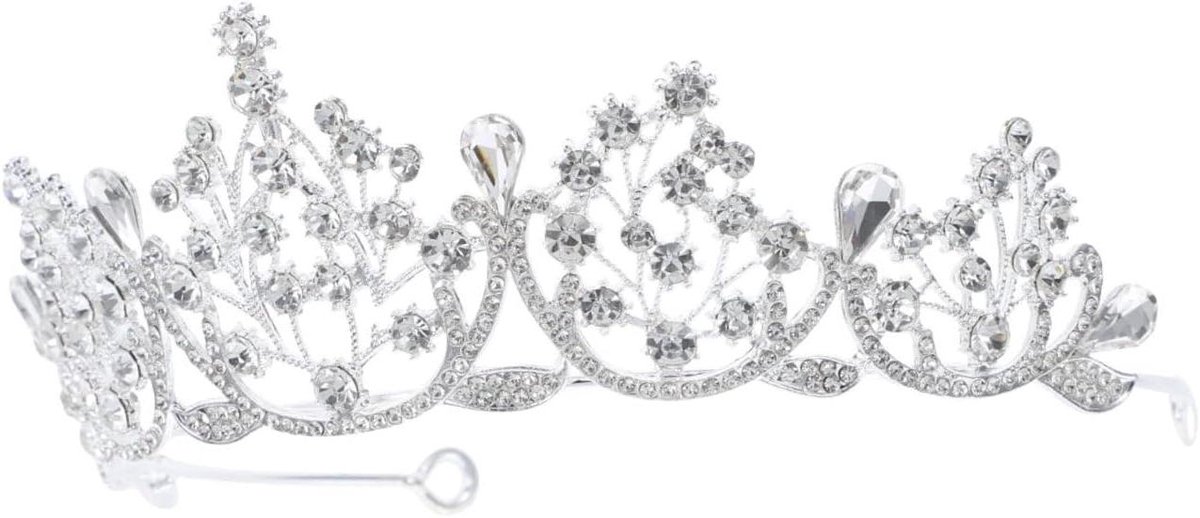 Bruidskroon Strass - Elegante Tiara - Bruiloft Feest - Barokstijl Design - 16 x 125 cm - Zilver