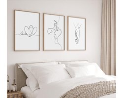 ag.art deco Poster with Frame for Home Decoration 30x40cm | Posters with Without Frame for Home Decoration | Wall Poster for Living Room and Bedroom | Set of 3 Prints (Love Line Set)