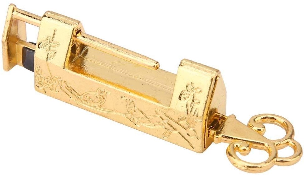 Vintage Chinese Latch Lock met Sleutel - Antieke Decoratieve Hangslot voor Sieradendoos en Lades - Goudkleurig