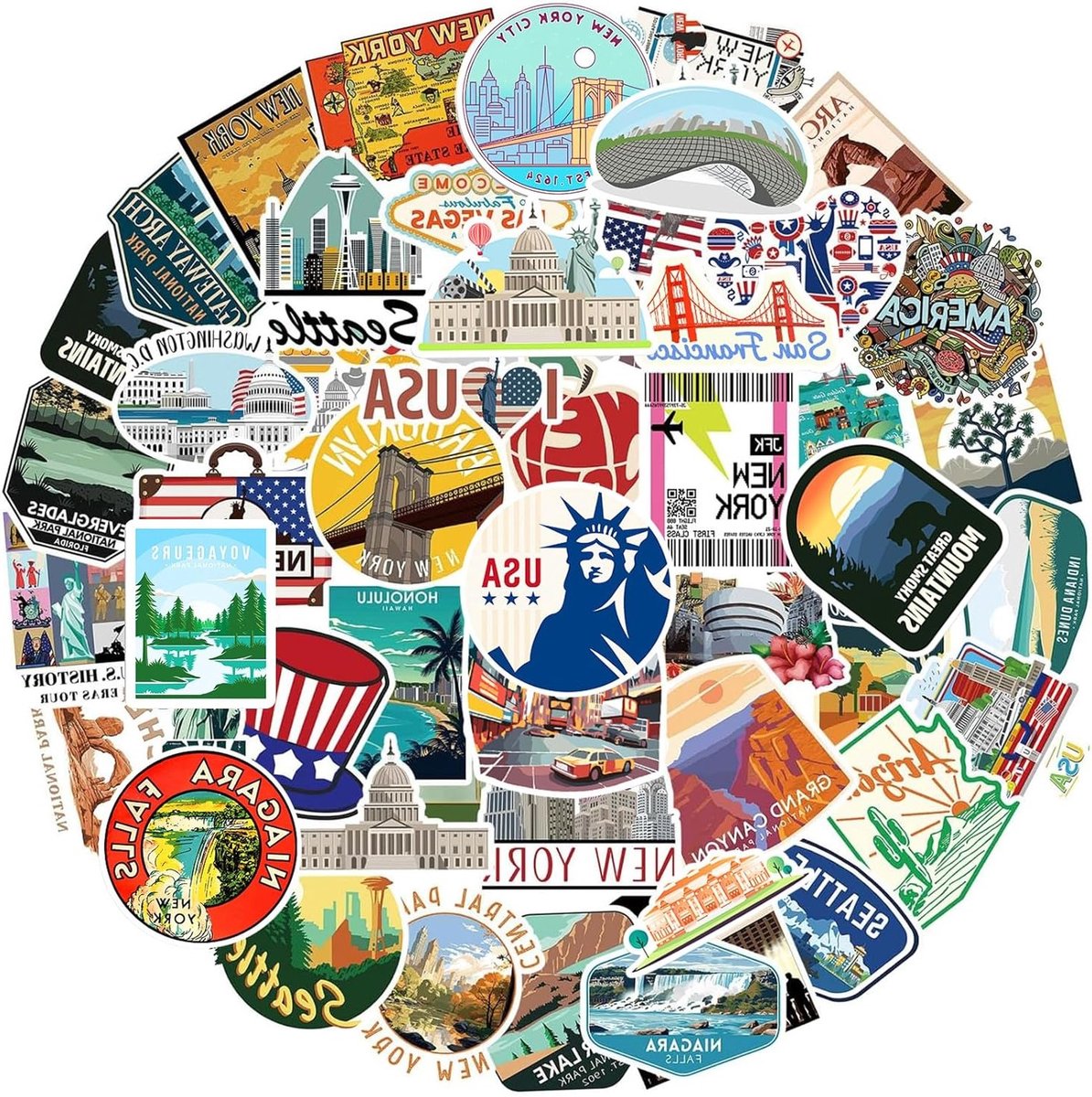100 Pcs Waterdichte Stickers van Amerika voor Scrapbooking, Reis, Laptop en Auto - Perfect voor Fotoalbums en Reisherinneringen