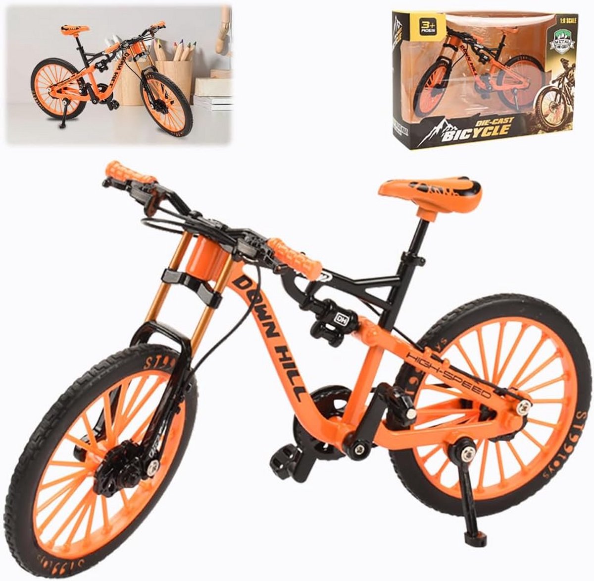 Gedetailleerd Mountainbike Model Fiets Speelgoed van Zinklegering in Oranje