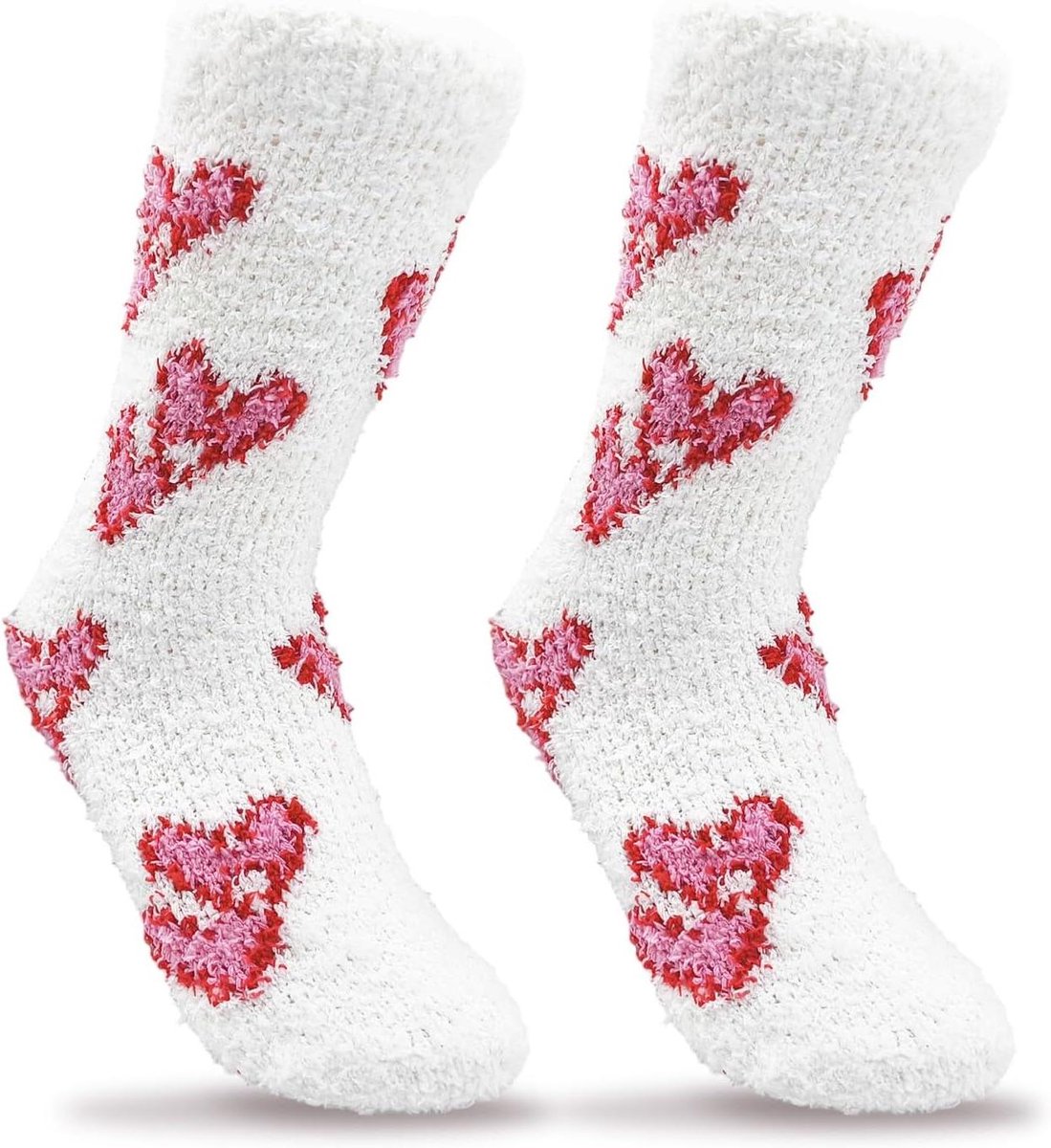 Dames Huissokken - Zachte Sokken - Comfort Thuis - Hartjes Patroon - One Size - Roze