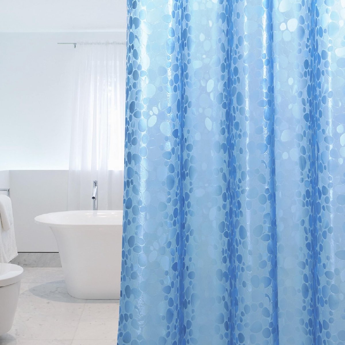 aladdien - Douchegordijn - Waterdicht - Schimmelwerend - Blauw - Antibacterieel - Inclusief 12 ringen - Geschikt voor badkamer - 183 x 200 cm