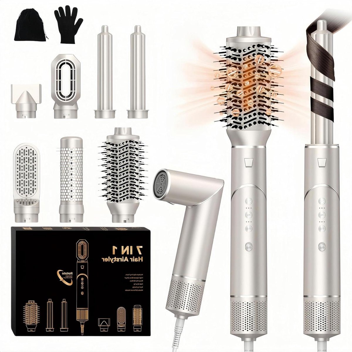 Haardroger Styler Set - Föhn Borstel - Haar Styling - 7-in-1 Functionaliteit - 25 x 8 x 20 cm