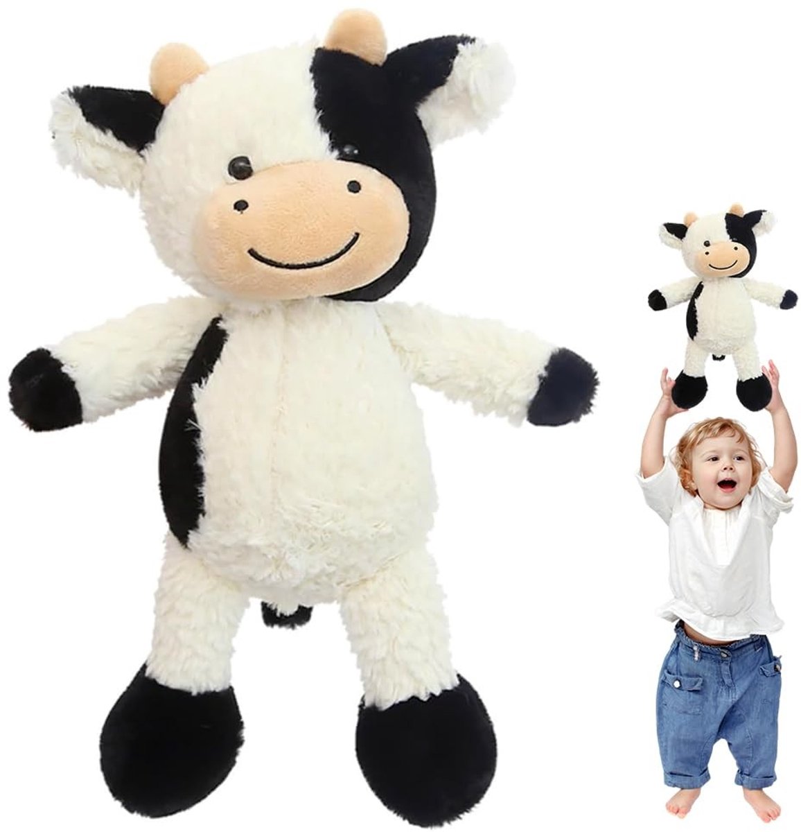 aladdien - Knuffeldier Koe - Pluche Speelgoed - Zacht Kussen - Zwart-Wit - Cadeau voor Baby's en Kinderen - 22 cm