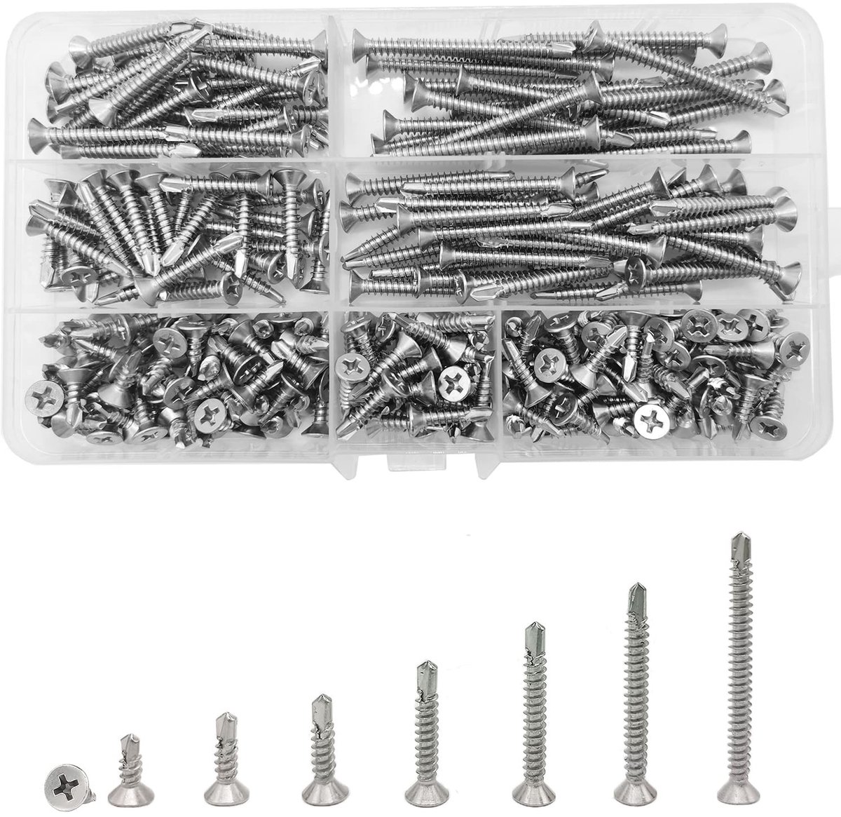 aladdien - M4.2 Zelftappende Schroeven - Roestvrij Staal - Plat - Assortiment - Dakschroeven - 260 Stuks - Geschikt voor Metaal