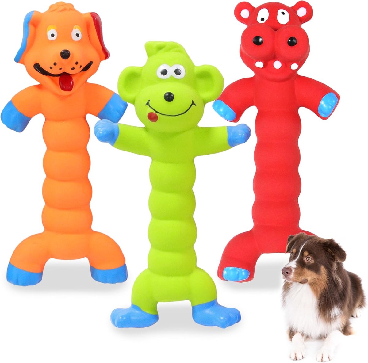 OLOEY Piepspeeltjes voor honden-Interactief speelgoed(set van 3)-Rubberen kauwspeeltjes voor binnenhonden om mee te jagen-apporteren en bewegen-Geschikt voor middelgrote en grote honden ter verlichting van verveling