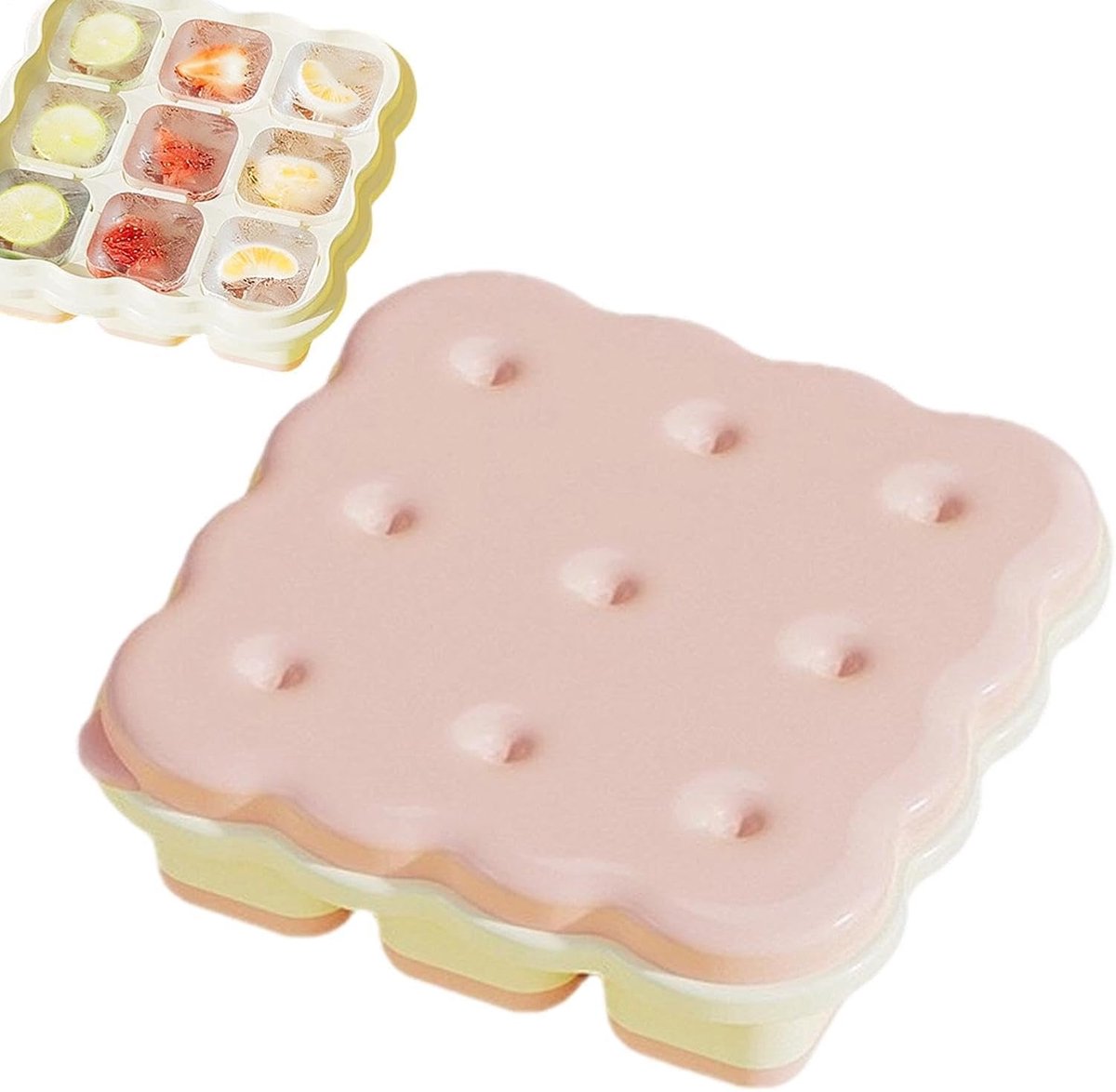 VHV - Ijsblokjesvorm - Ijsblokjesvorm met deksel - Siliconen bakvorm met deksel - Unieke koekjesvorm met zachte - Makkelijk loslatende bodem - Herbruikbare ijsblokjesmaker - Voor Cocktails - Ijskoffie en eten - Roze