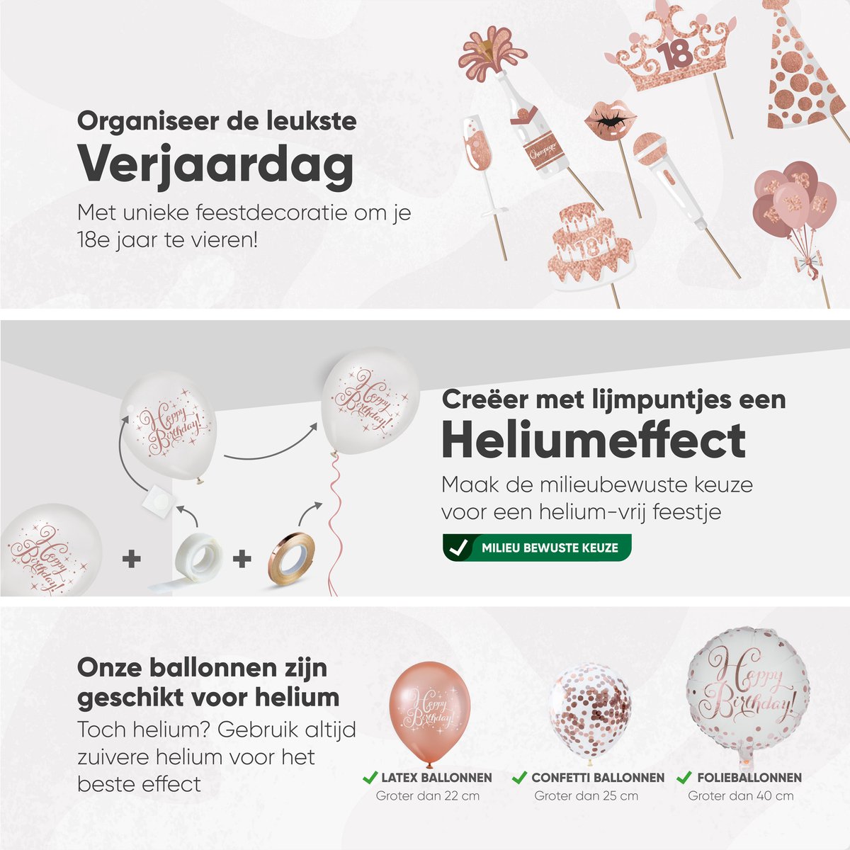 Fissaly 18 Jaar Rose Goud Verjaardag Decoratie Versiering - Helium, Latex & Papieren Confetti Ballonnen — afbeelding 5