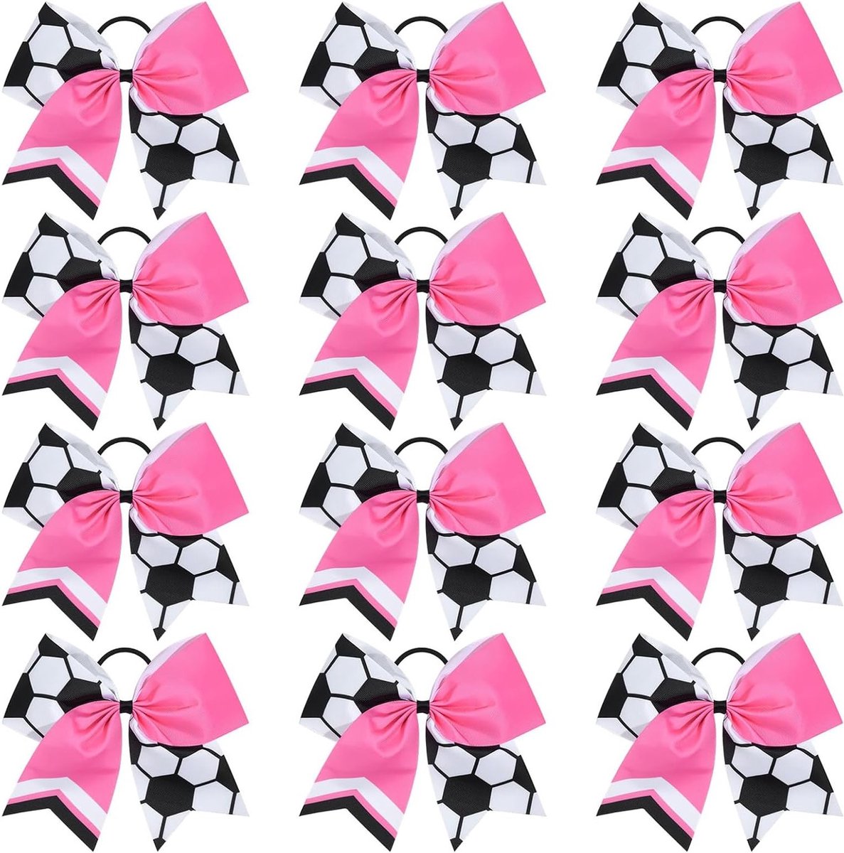 Handgemaakte Haarstrik in Zwart en Roze voor Voetbal en Cheerleading - Set van 12 Stuks, Perfect voor Sportfans en Teams, Ideaal als Sportaccessoire