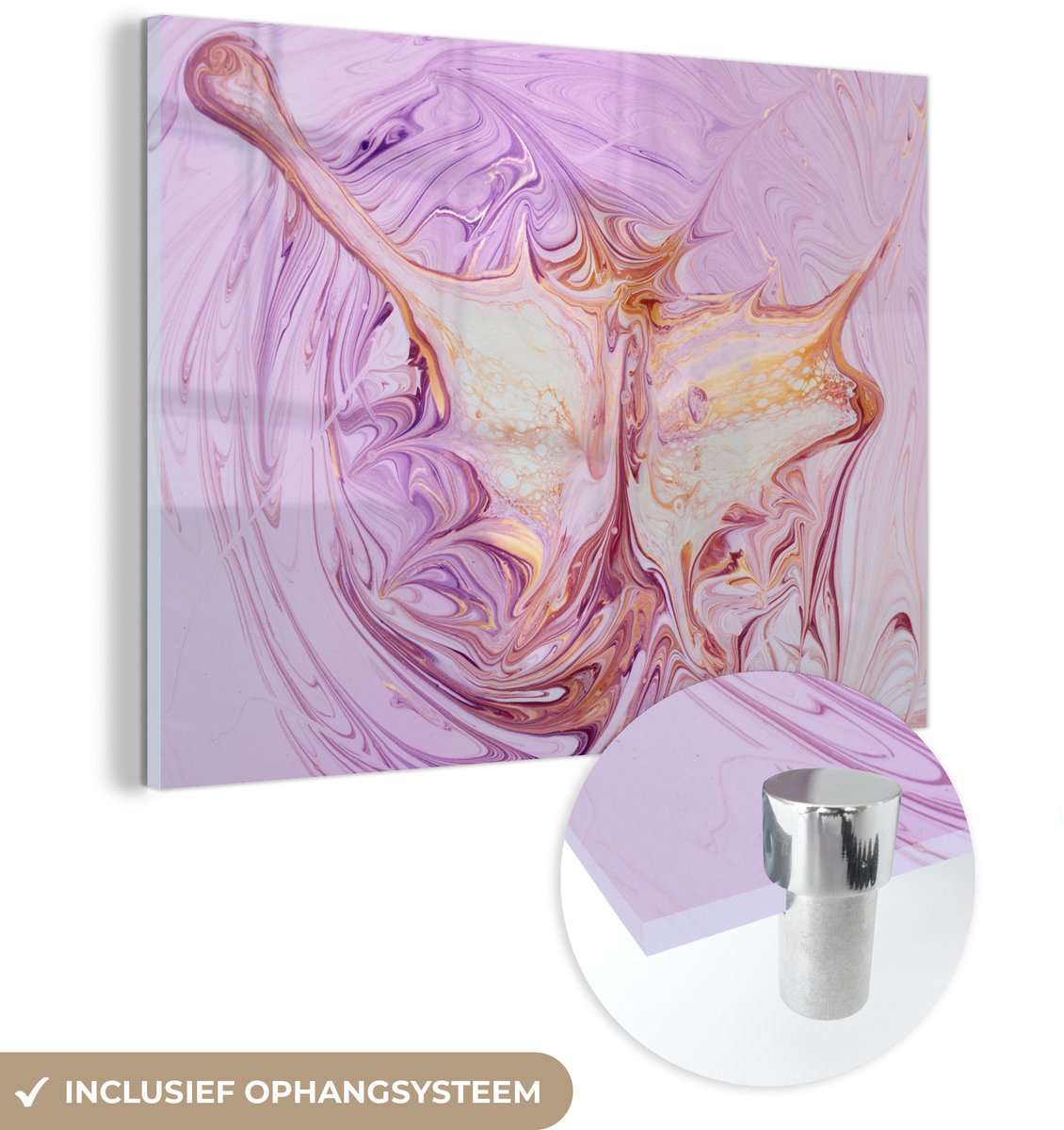 ® Glasschilderij 40x30 cm - Schilderij acrylglas - Marmer - Verf - Abstract - Foto op glas