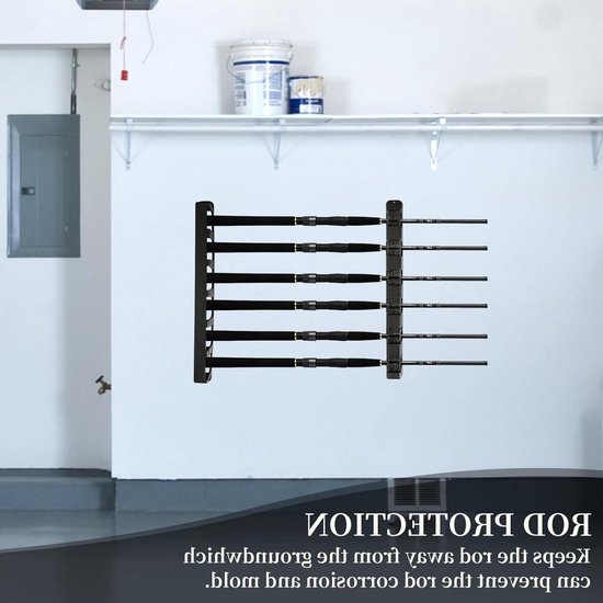 Hengelopbergrek - Vishengelhouder - Hengels Opbergen - Ruimtebesparend Ontwerp - 6 Hengels - Zwart — afbeelding 3