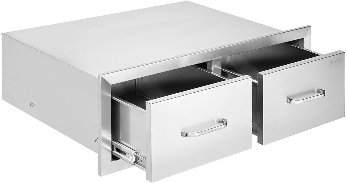 BBQ deur - Buitenkeuken lade - Opslag buitenkeuken - Dubbele opbergruimte - 75 cm breed - Zilver