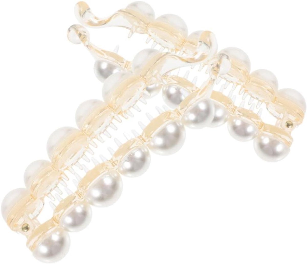 Grote Haarclips - Parel Clips - Haar Stylen - Verticaal Klauwmechanisme - 10.5 cm - Parel Wit