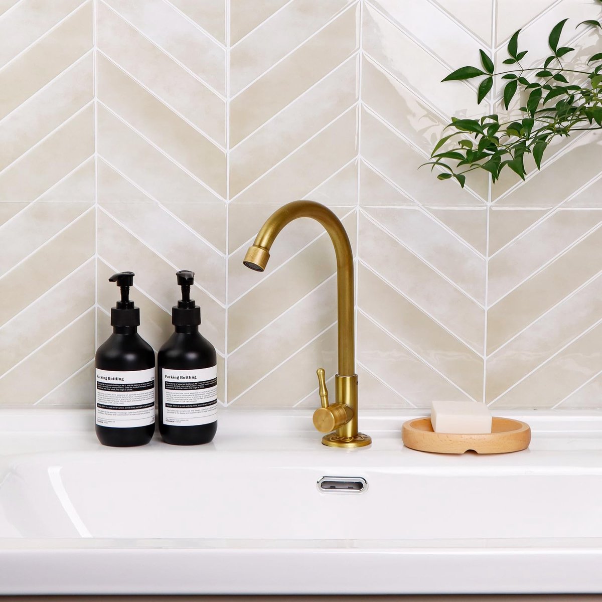 aladdien - Vinyl Tegel Stickers - 3D Herringbone - Peel en Stick - Beige - Voor Keuken en Badkamer - Makkelijk aan te brengen - 10 Stuks