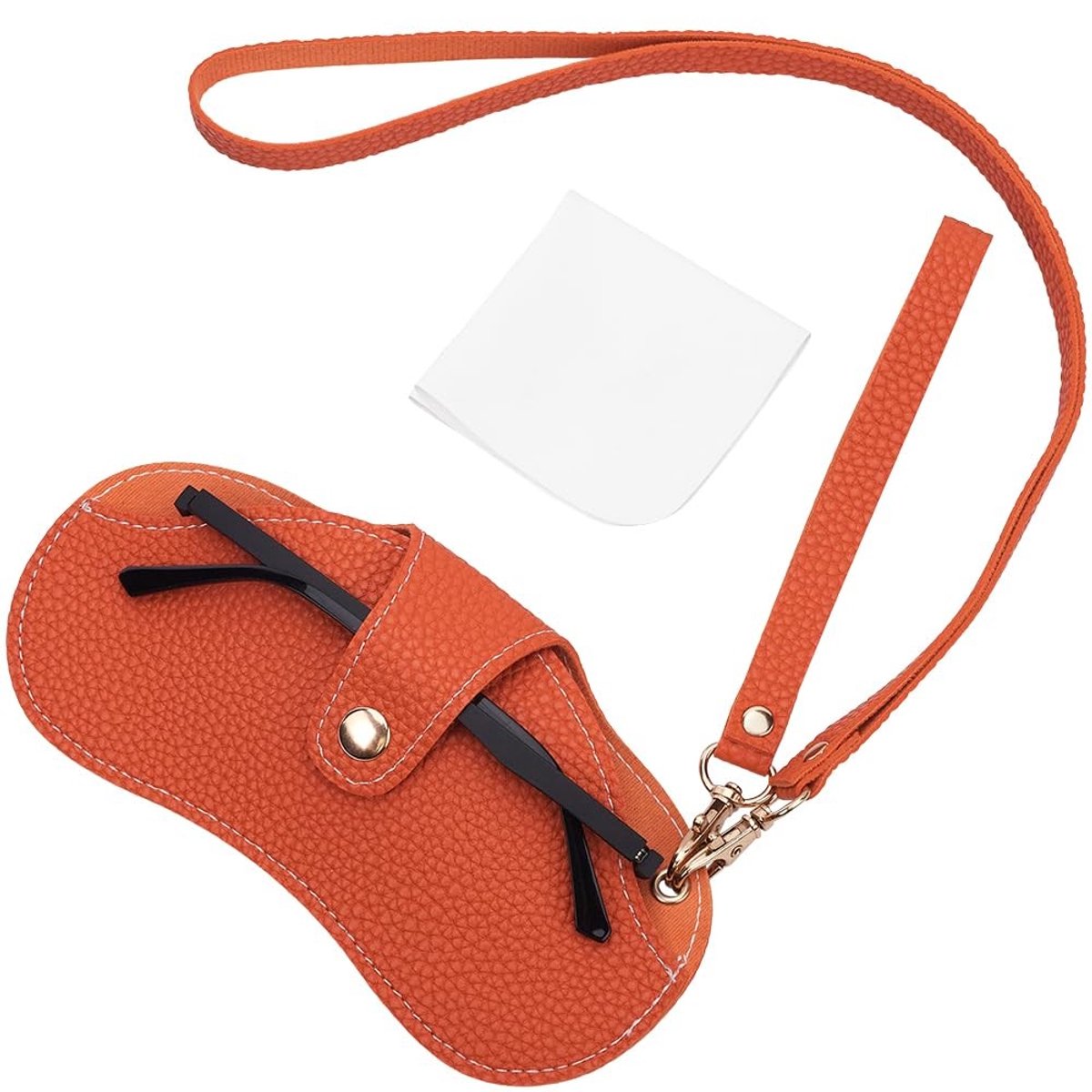 ONF3 - Zonnebril-beschermhoes - Leren beschermtas - Oranje - Reisaccessoire - Dunne oogbescherming - Ideaal voor vakantie aan zee - 18,5 x 10 cm