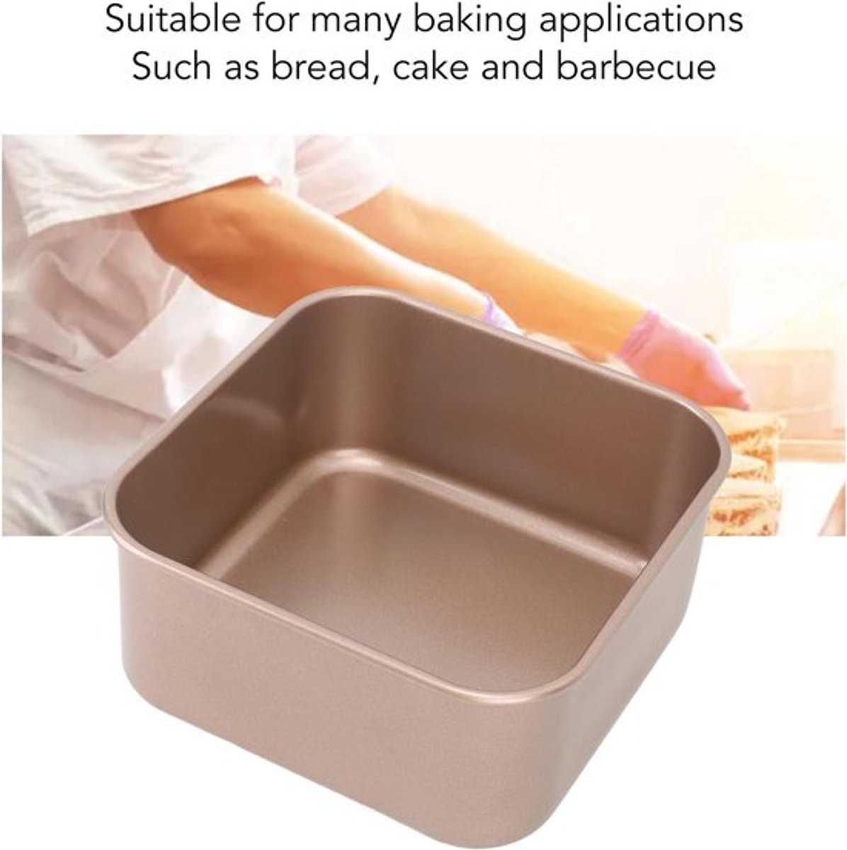 Diepe vierkante bakplaat van carbon staal voor cake, brood en barbecue in oven. Met anti-aanbaklaag
