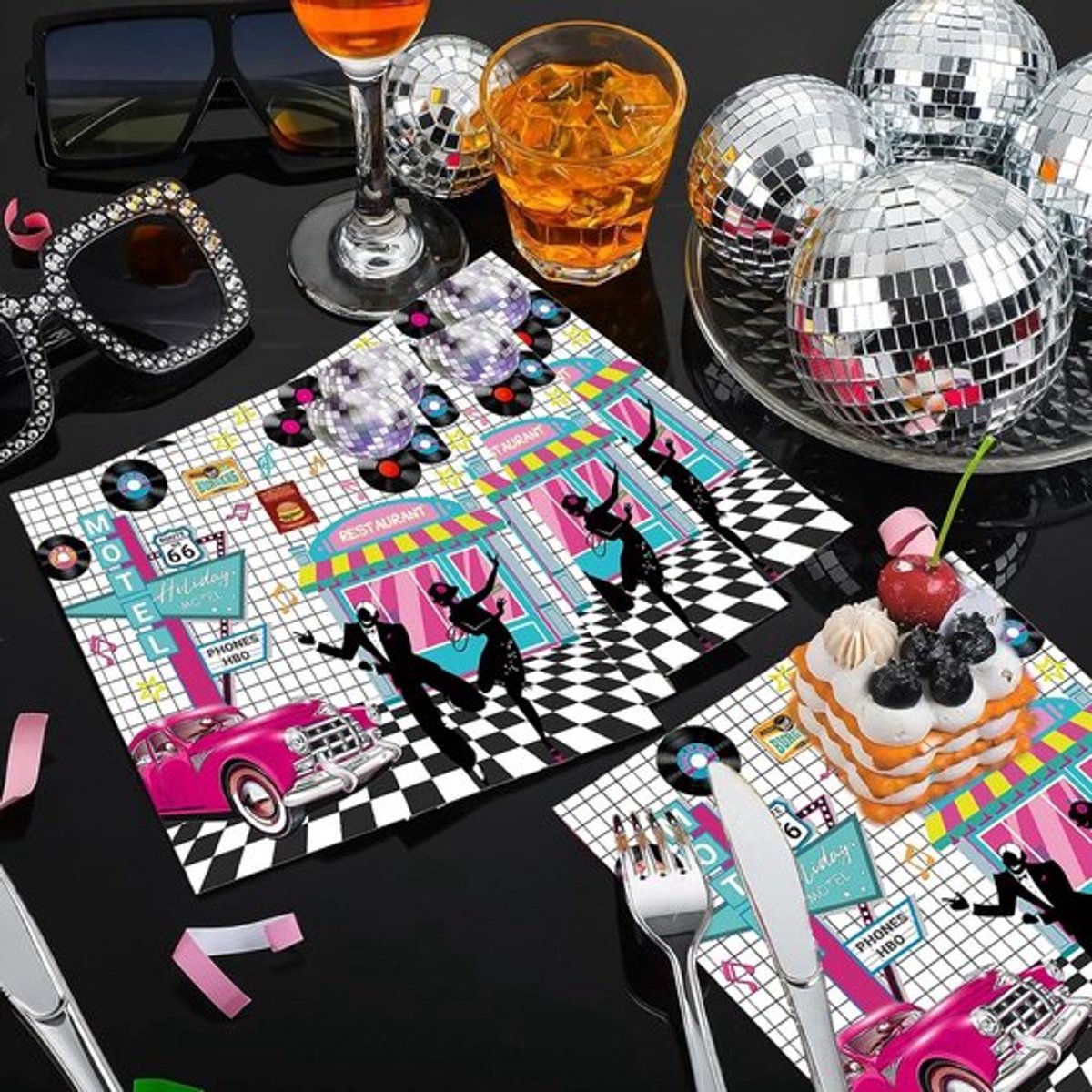 Feestelijke Rock Disco Servetten - 20 stuks met Glanzende Print
