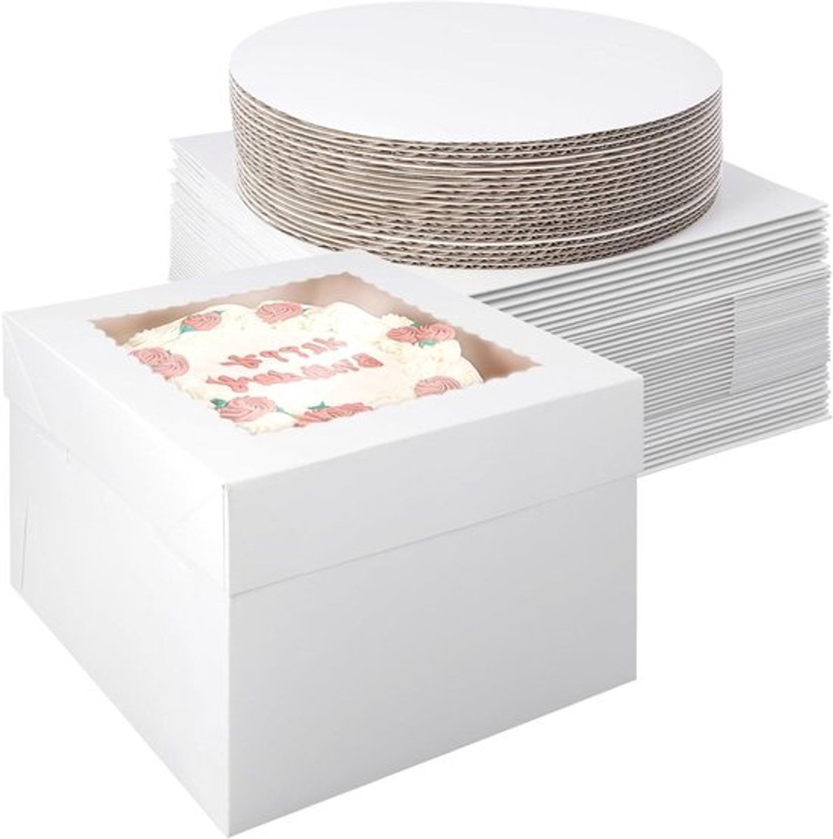 40 stuks taartdozen met venster en taartplanken - 255 cm - voor bruiloft verjaardag feest