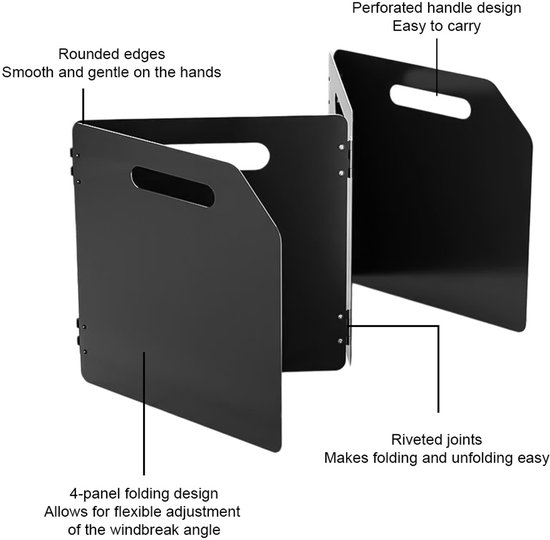 Windscherm voor Gasfornuis - Windscherm voor Buitenfornuis - Opvouwbaar - Draagbaar - met Opbergtas - Geschikt voor Wandelen en Barbecueën - 50X24,8X25cm — afbeelding 2