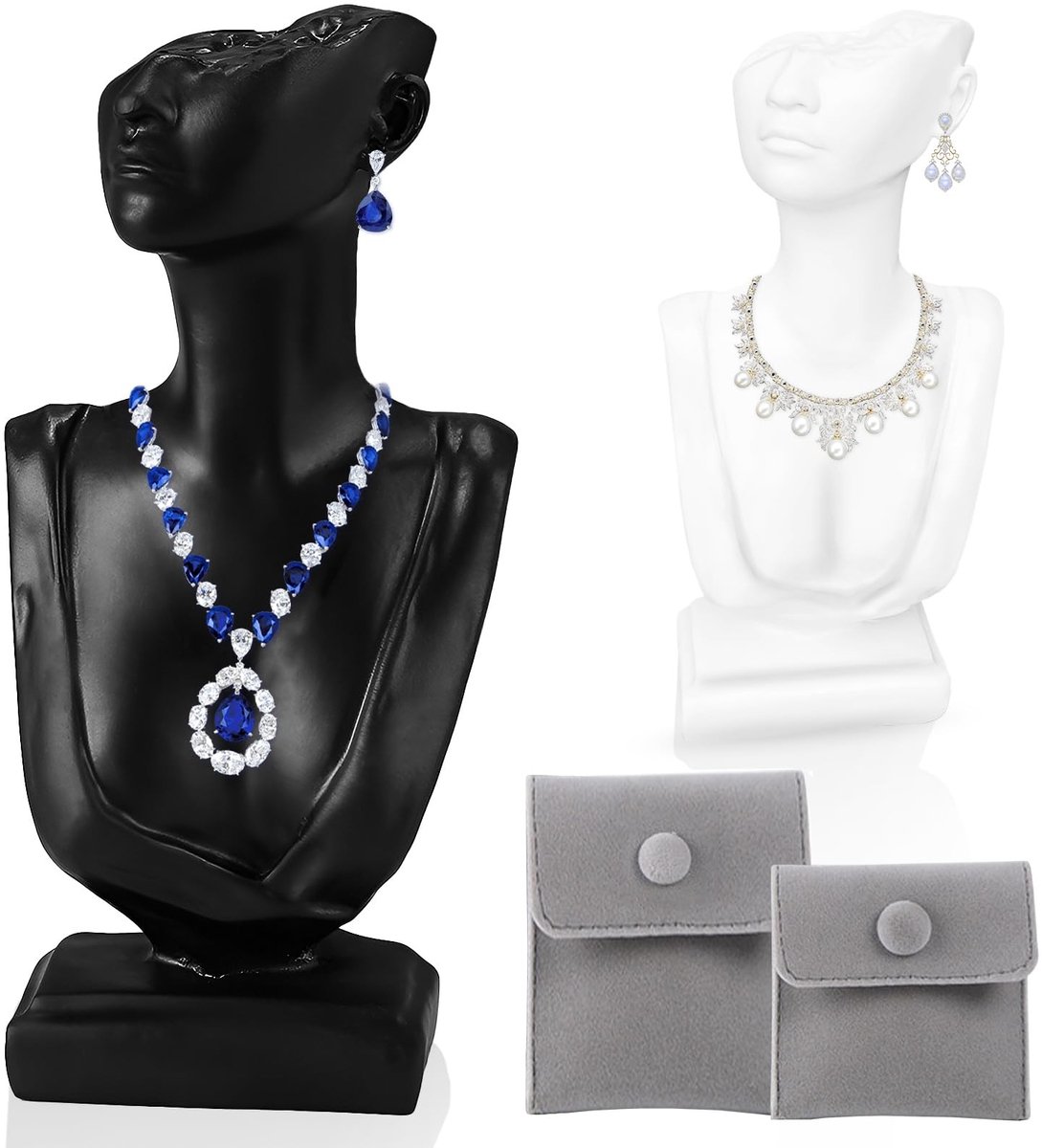 aladdien - Bust Jewelry Stand - Elegante Sieradenhouder - Met Opbergruimte - Zwart-Wit - Voor Sieraden - Modern Design