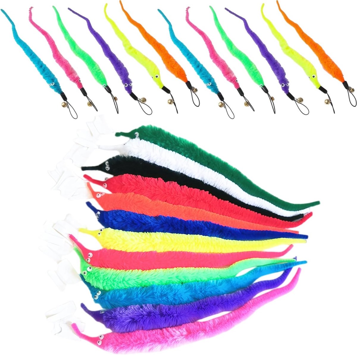 Kattenspeelgoed Wormenset - Kattenlintjes Pluche - Interactief Spelen - 24 Stuks Kleurrijk - ongeveer 22 cm - Diverse Kleuren