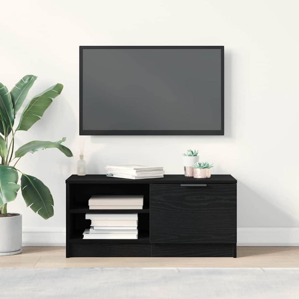 Televisiekast - Tv-meubel - Media Opslag - Slank Design - 80 cm Breed - Zwart Eiken
