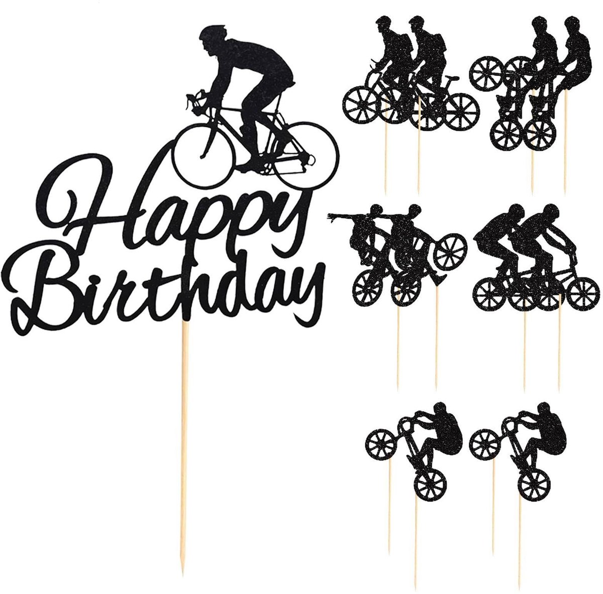 aladdien - Motorrace Cake Decoratie Set - 1 Motor en 10 Fiets Kaart Inserts - Perfect voor Feestjes - Zwart - Cakeversiering - Verras je gasten - Ge...