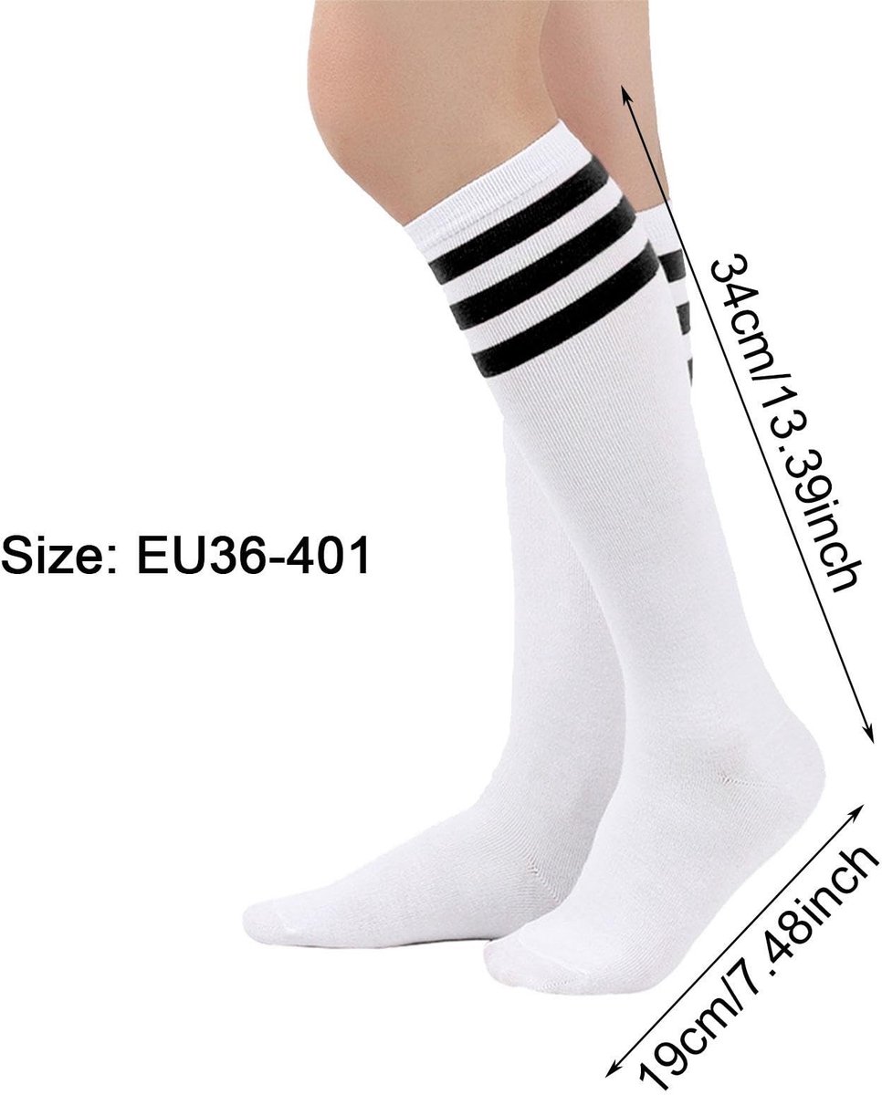 aladdien - Gestreepte Katoenen Hoge Sokken - Opaque Kniehoge Stockings - Damesmode - 3 Paar - Comfortabel en Ademend - Geschikt voor Elke Gelegenhei...