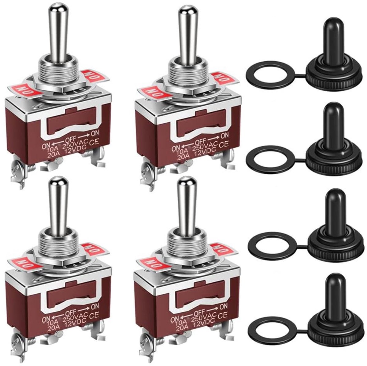 aladdien - Waterdichte Tuimelschakelaar - 3-Pin - 20A-12VCC/10A-24VDC - 4 Stuks - Betrouwbaar en Duurzaam - Geschikt voor Auto en Marine