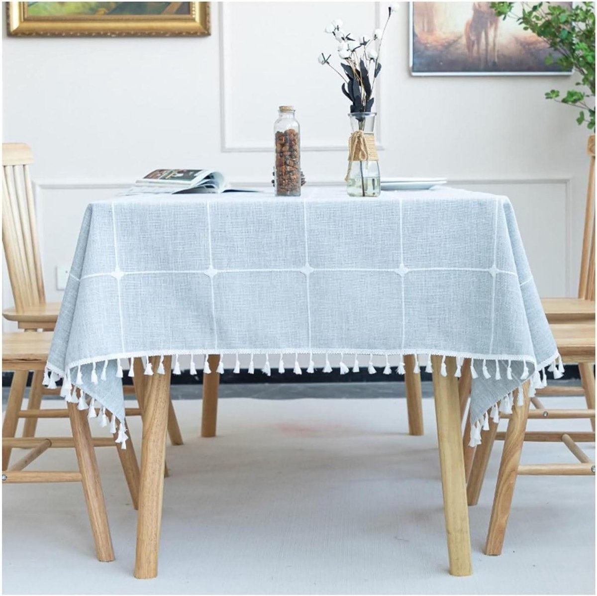 Tafelkleed - Textiel Bedekking - Eettafel Decoratie - Duurzaam Katoen - 140 x 134 cm - Grijs