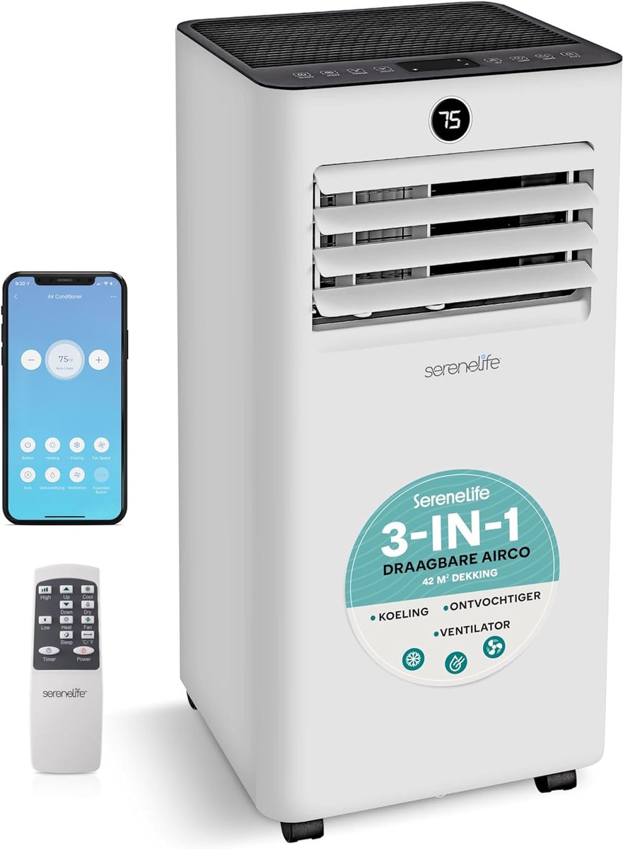 Bol.com Mobiele Airco - Verkoeler Ventilator - Ruimte Koelen - Met WiFi Besturing - 9000 BTU - Grijs aanbieding