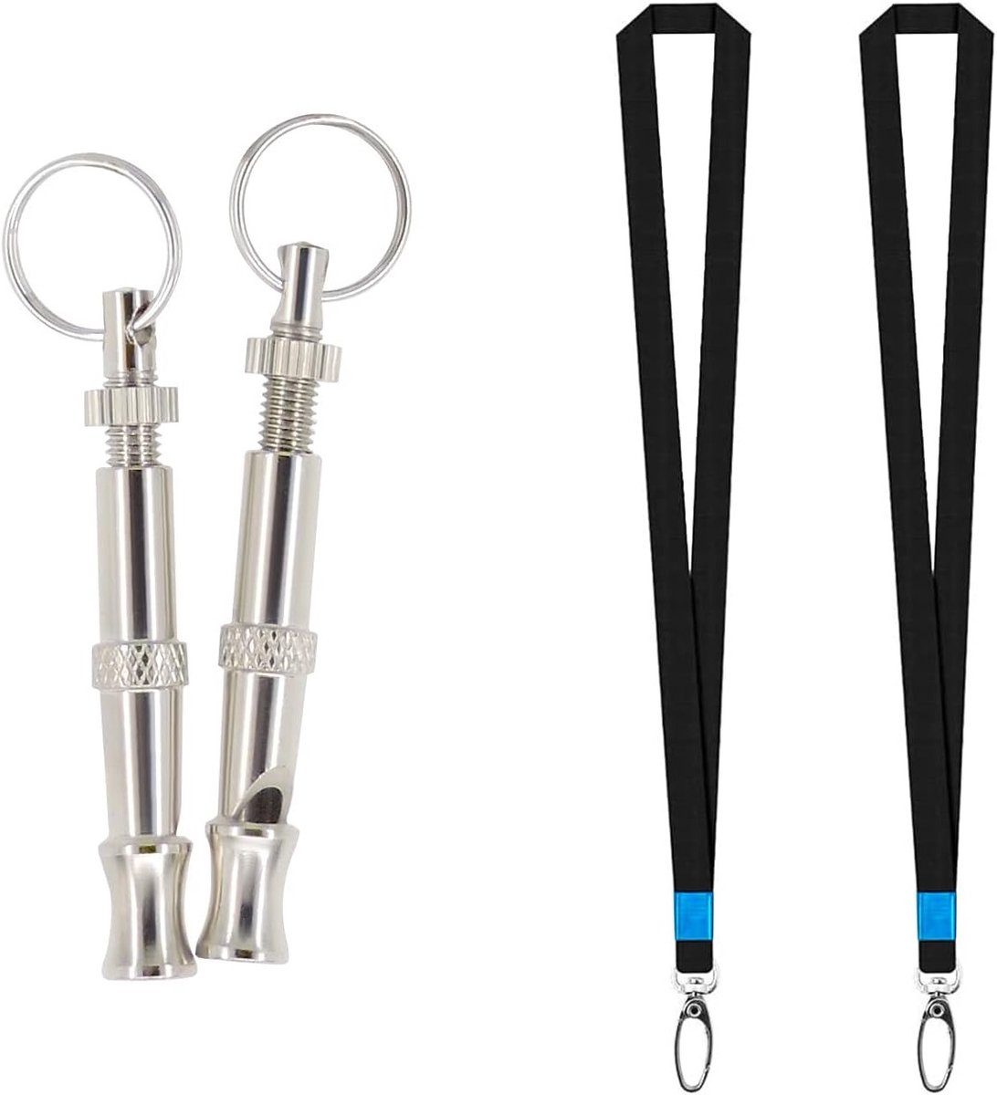 Professionele Hondenfluit met Sleutelhanger, 2 Stuks, RVS Verstelbare Hoge Frequentie voor Terugroeptraining en Blaffcontrole, Ideaal voor Honden Training