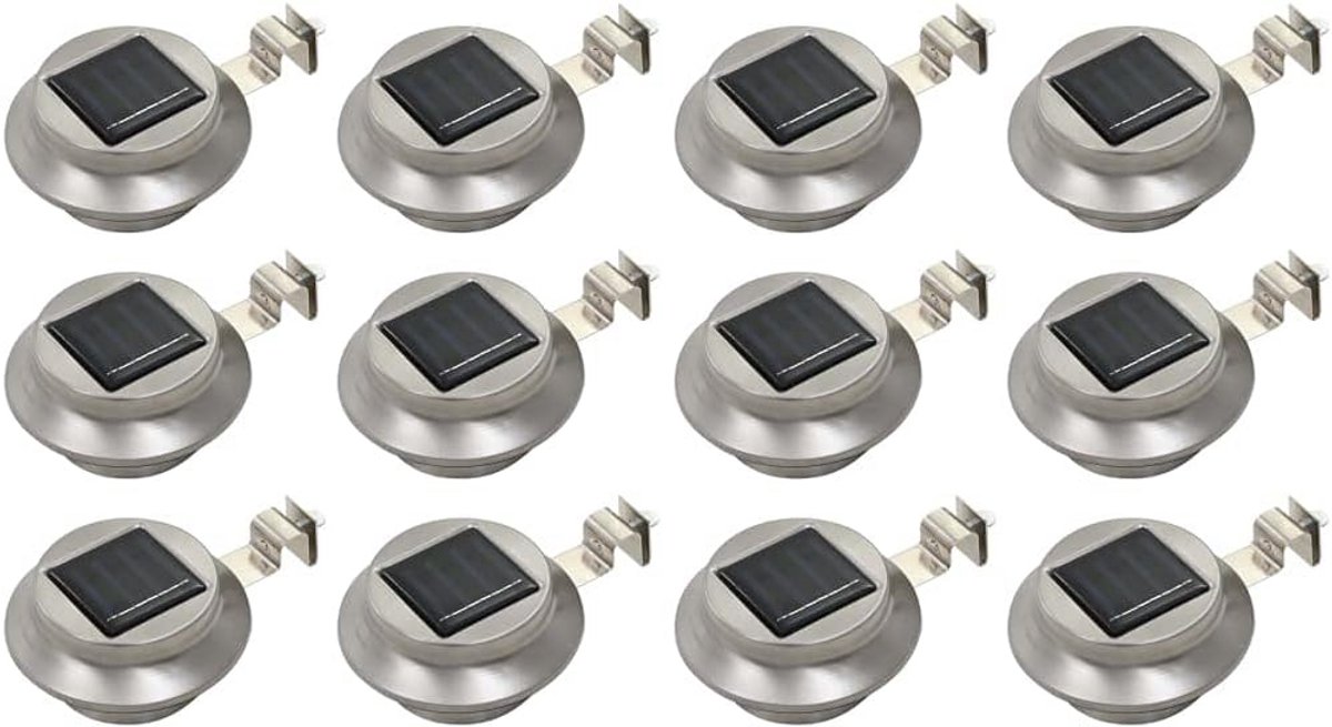 12x Ronde LED Solar Tuinverlichting Buitenlampen - Inclusief Montagebeugels