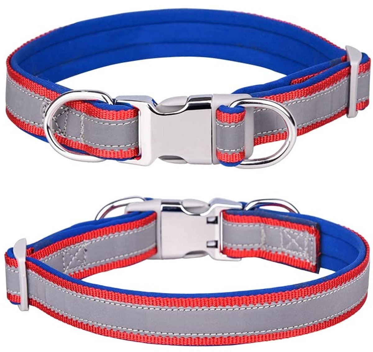 aladdien - Reflecterende nylon halsband - Veiligheidsgesp - Zacht neopreen - Donkerblauw - Verstelbare hondenhalsband - Geschikt voor kleine en midd..