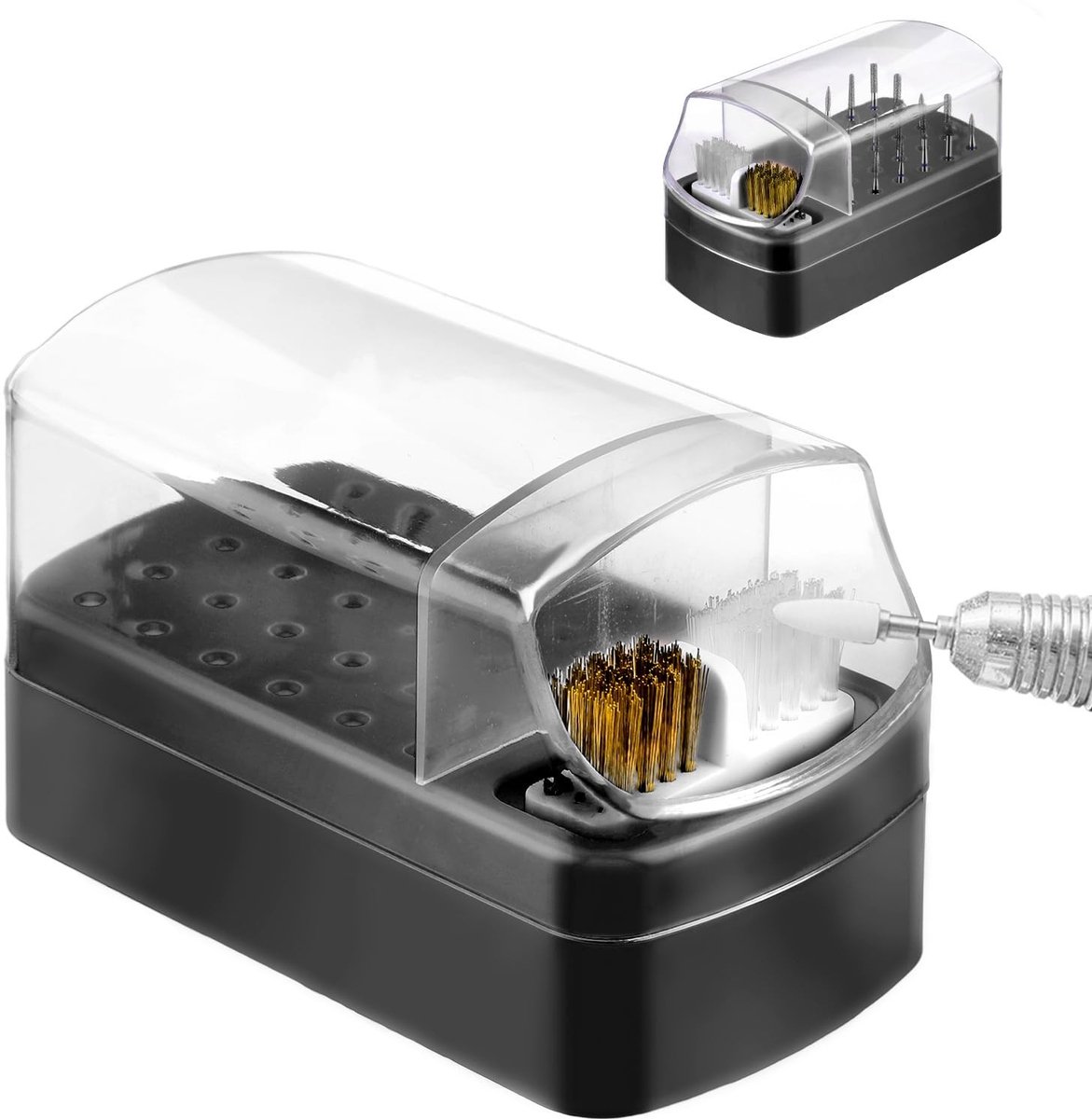 ONF3 - Nagelboren Houder - 30 Gaten Organizer - Stofdicht - Zwart - Manicure Gereedschap - Reinigingsborstelhoes - Geschikt voor Nagelverzorging...