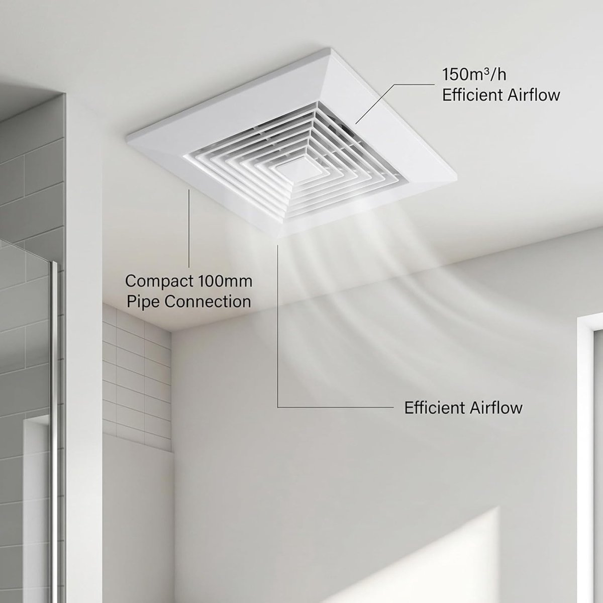 Plafondafzuigventilator - Stille Ventilator - Luchtkwaliteit Verbeteren - Krachtige Luchtstroom - 30W - Wit – foto 4